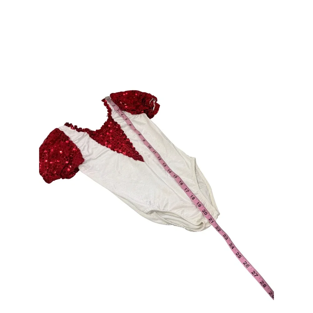Vintage Kids Red White Sequin Dance Costume Leotard Skirt Set MC Medium Child